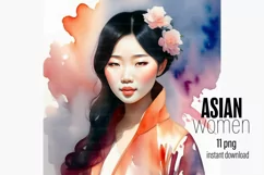 11 PNG Asian woman illustration. Digital download. Product Image 1