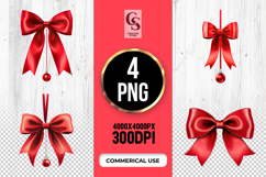 Red Satin Ribbon Bow Clipart Sublimation PNG Product Image 1