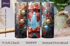 Christmas Wreath Tumbler Wrap, Christmas Sublimation Design Product Image 1