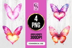 Butterfly Heart Pink Purple Watercolor Clipart PNG Product Image 1