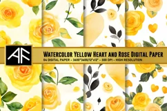Watercolor Yellow Heart and Rose Digital Paper Product Image 1