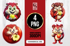 Cute Red Hedgehog With Apple Clipart Sublimation PNG Product Image 1
