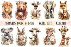 Floral Animals Mom and Baby Wall Art Clipart Product Image 1