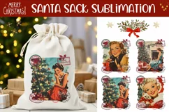 Retro Woman Santa Sack Design, Christmas Gift Bag Template Product Image 1