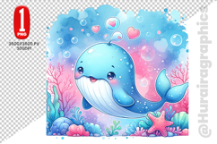 Cute Whale Clipart - PNG File Product Image 1