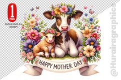 Happy Mothers Day Cute Cow Clipart - PNG File Product Image 1