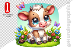 Cute Cow Clipart - PNG File Product Image 1