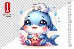 Cute Shark Clipart - PNG File Product Image 1