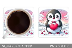 Cute Penguin Coaster Design. Valentine Coaster Sublimation Product Image 1