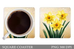 Daffodils Coaster Sublimation. Flowers Coaster Design Product Image 1