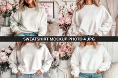 White Sweatshirt Mockup Photo 4 Designs, Woman Sweatshirt Product Image 1