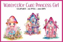 Watercolor princess girl clipart PNG Product Image 1