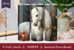 Christmas Horse Tumbler Wrap, Christmas Tree Tumbler PNG Product Image 1