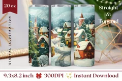 Christmas Town Tumbler Design, Christmas Village Tumbler PNG Product Image 1