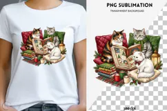 Christmas bookish cat png design for T-shirts Product Image 1
