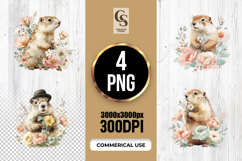 Watercolor Prairie Dog With Flowers Clipart Sublimation PNG Product Image 1