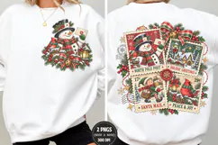 Christmas Postage Front Back PNG, Snowman Postcard Front Bac Product Image 2