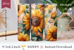 Cute Sunflowers Tumbler Template, Sunflowers Sublimation PNG Product Image 1