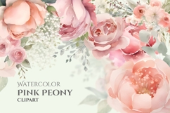 Watercolor Pink Peony Clipart PNG, Pink Peony Ornament Product Image 1