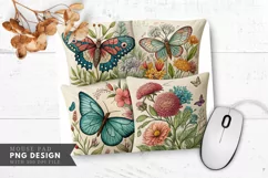 Butterfly Floral Decorative Pillow Mouse Pad PNG Design Product Image 1