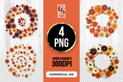 Orange Daisy Floral Wreath Clipart Sublimation PNG Product Image 1