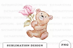 Watercolor Valentine's Day Teddy Bear PNG Product Image 1
