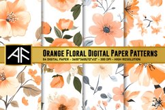 Orange Floral Digital Paper Patterns Product Image 1