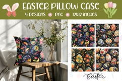 Easter Pillow Case Template, Cartoon Easter Eggs Pillow PNG Product Image 1