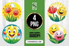 Flower Faces With Happy Expressions Clipart Sublimation PNG Product Image 1