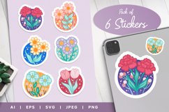 Various Types of Flowers, Round Sticker Pack of 6 Designs Product Image 1