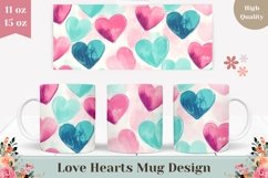 Love Mug Wrap Design, Blue Love Hearts Mug Sublimation Product Image 1