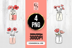 Pink Poppy Mason Jar Bouquet Clipart Sublimation PNG Product Image 1