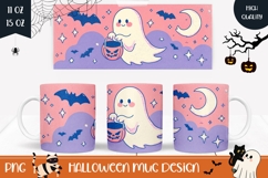 Halloween Bats Mug Wrap, Kawaii Ghost Mug Sublimation Product Image 1