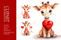 Watercolor Giraffee, Valentines Day Clipart Sublimation Product Image 1