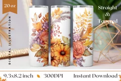 Flowers Tumbler Wrap Template, Sunflowers Sublimation Design Product Image 1
