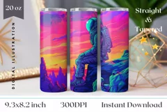 Neon Pink Tumbler Wrap Design, Astronaut Tumbler Sublimation Product Image 1