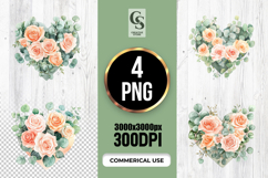 Peach Rose Eucalyptus Heart Clipart Sublimation PNG Product Image 1