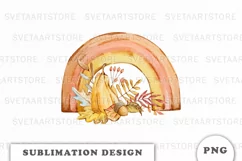 Watercolor Cozy Autumn Rainbow sublimation PNG Product Image 1