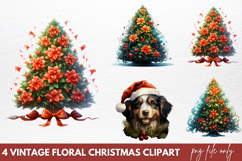 Vintage Floral Christmas Clipart PNG Product Image 1