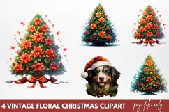 Vintage Floral Christmas Clipart PNG Product Image 1