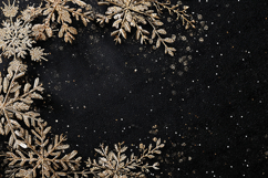 Golden Glitter Snowflakes and Leaves on Black Background Product Image 1