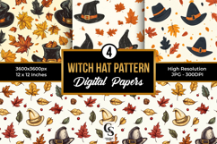 Witch Hat &amp; Autumn Leaves Pattern Digital Paper Product Image 1
