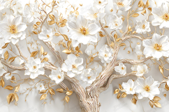 Luxury White Gold Floral Tree Digital Art Elegant Texture Product Image 1