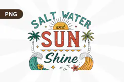 Salt Water and Sun Shine PNG, Retro Beach PNG Sublimation De Product Image 1