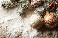 Christmas Ornaments and Pine on Snow Background Product Image 1