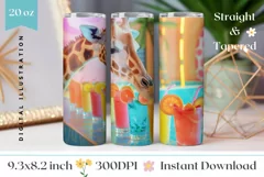 Funny Giraffe Tumbler Wrap, Summer Animals Tumbler PNG Product Image 1
