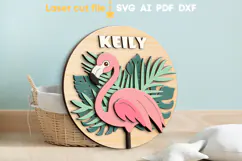 Baby Name Sign Flamingo SVG laser cut file for Glowforge Product Image 1