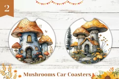 Watercolor Mushroom House Car Coaster, Mushrooms Sublimation Product Image 1