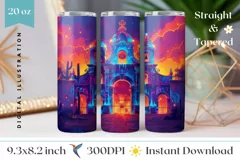 Mexican Tumbler Wrap Design, Neon Blue Tumbler Design Product Image 1