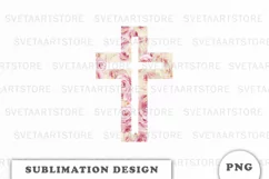 Watercolor Floral cross sublimation Png Product Image 1